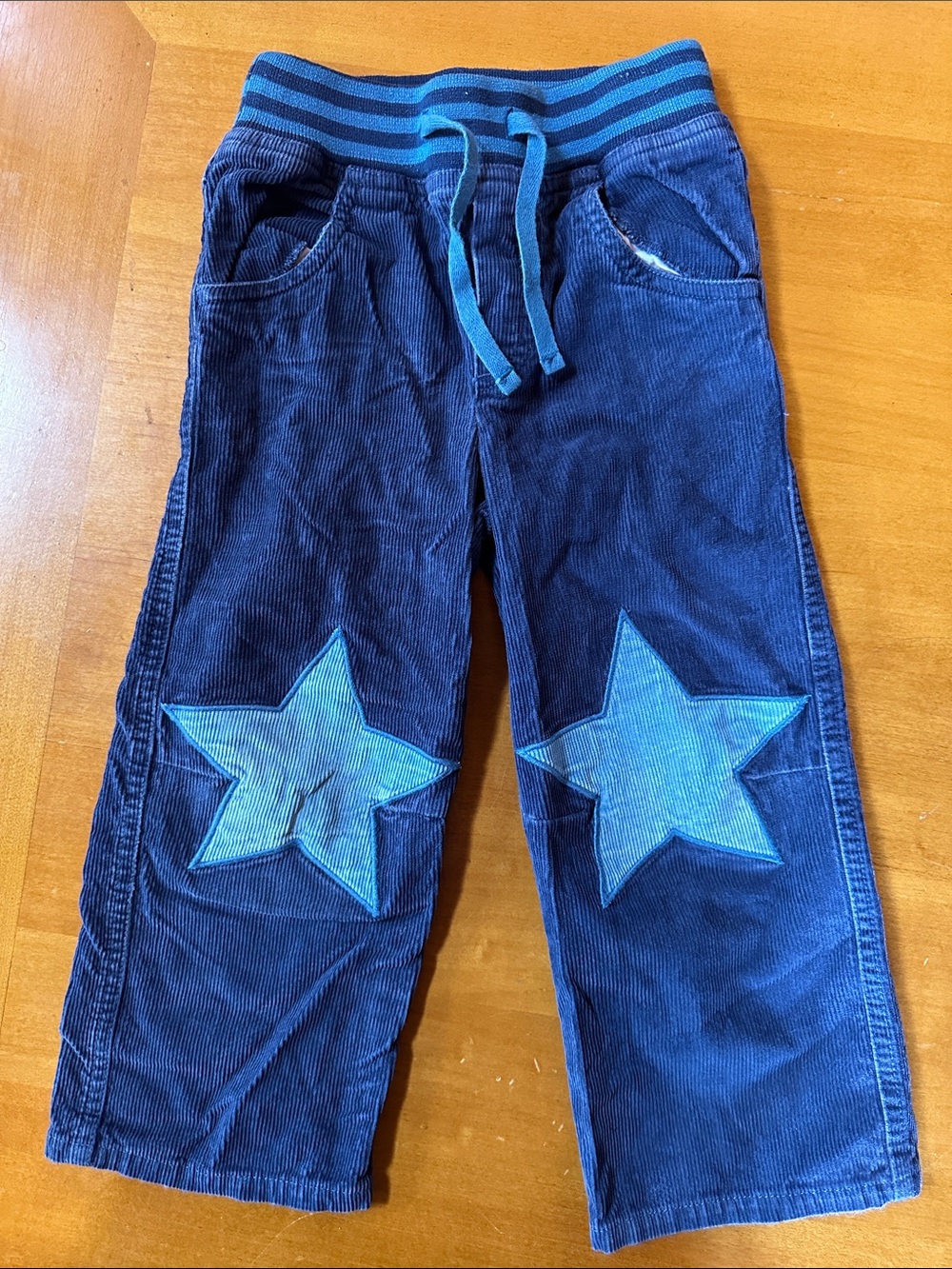 Baby Boden Navy Corduroy Joggers with Light Blue Star Patches